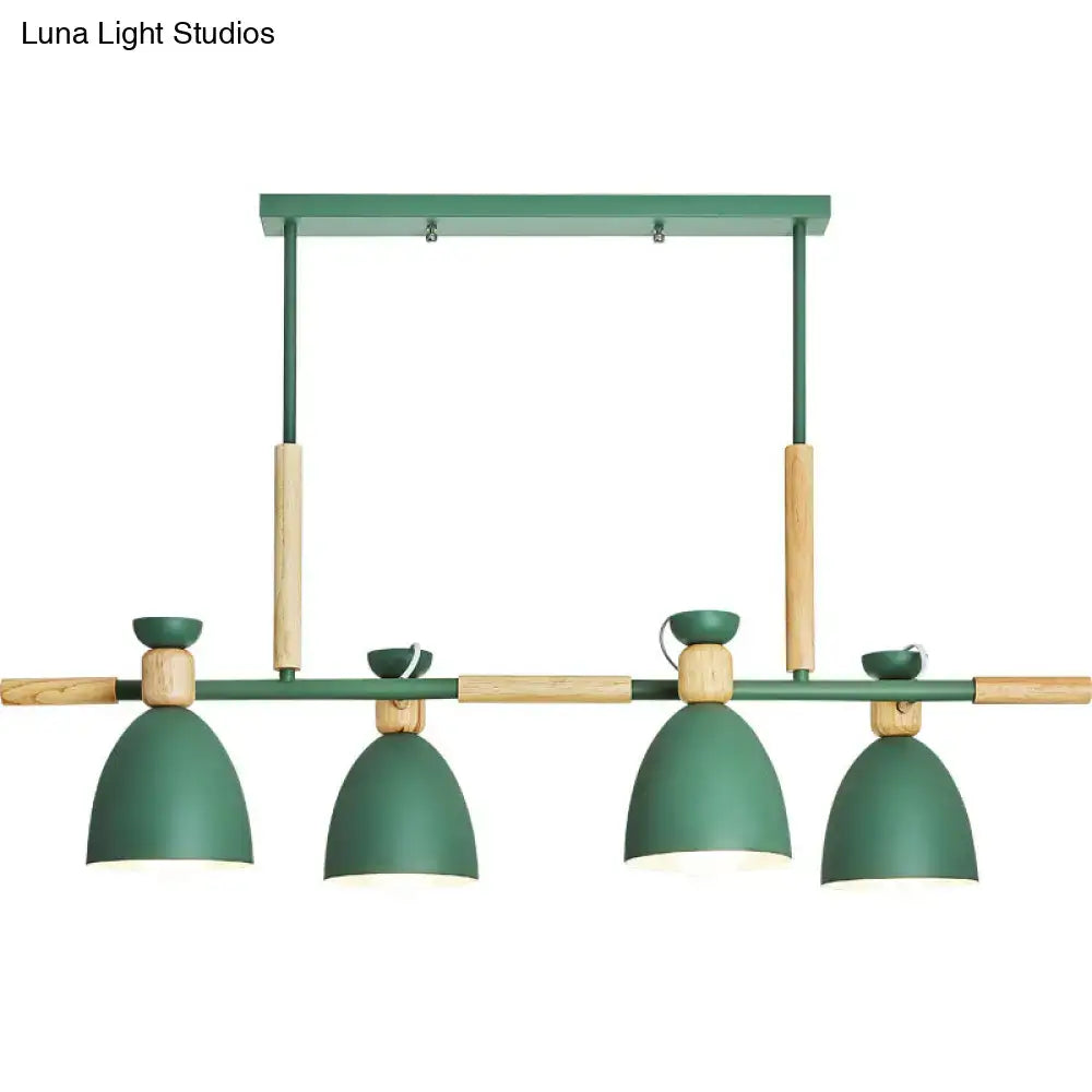 Decorbites™ nordic style island linear pendant with four green metal lights and wood detail 220v-240v 110v-120v