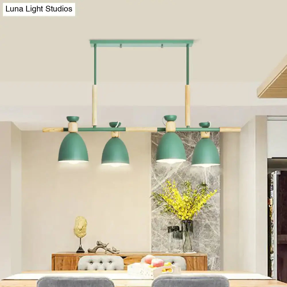 Decorbites™ nordic style island pendant with 4 teal metal lights wood detail for 220v-240v and 110v-120v use