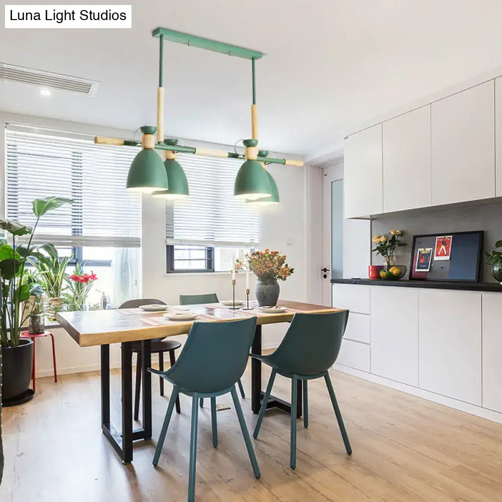 Modern green decorbites nordic style island linear pendant with 4 metal lights and wood detail for dining areas 220v-240v 110v-120v