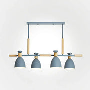 DecorBites™ nordic style island pendant with four gray metal dome lights and wood detail for 220v-240v 110v-120v use