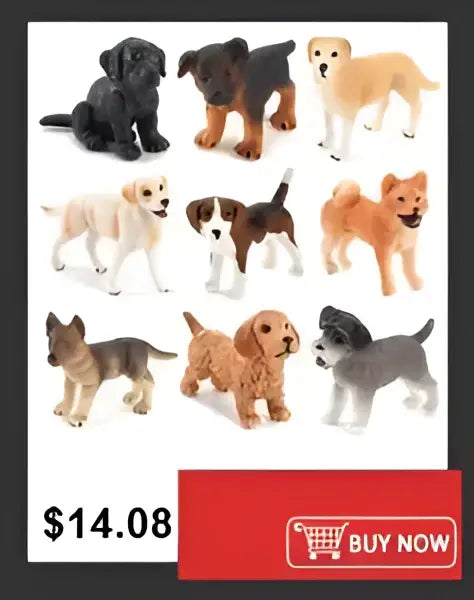 A collection of small detailed plastic dog figurines displayed inside a decorbites™ nordic style plastic flower vase