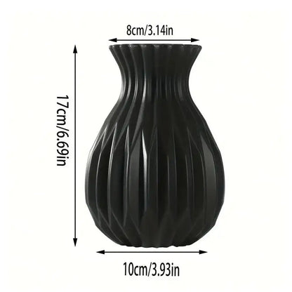 Black ceramic flower vase with vertical ribbed texture and flared rim for home decor by DecorBites™ Nordic style plastic flower vase