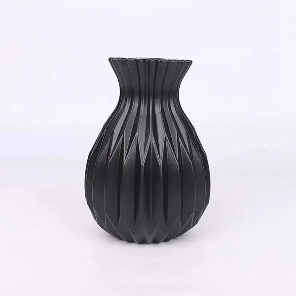 Black glossy DecorBites™ Nordic style plastic flower vase with angular geometric design for home decor