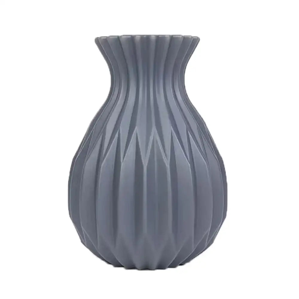 Gray geometric decorbites™ nordic style plastic flower vase with ribbed faceted design for home decor use
