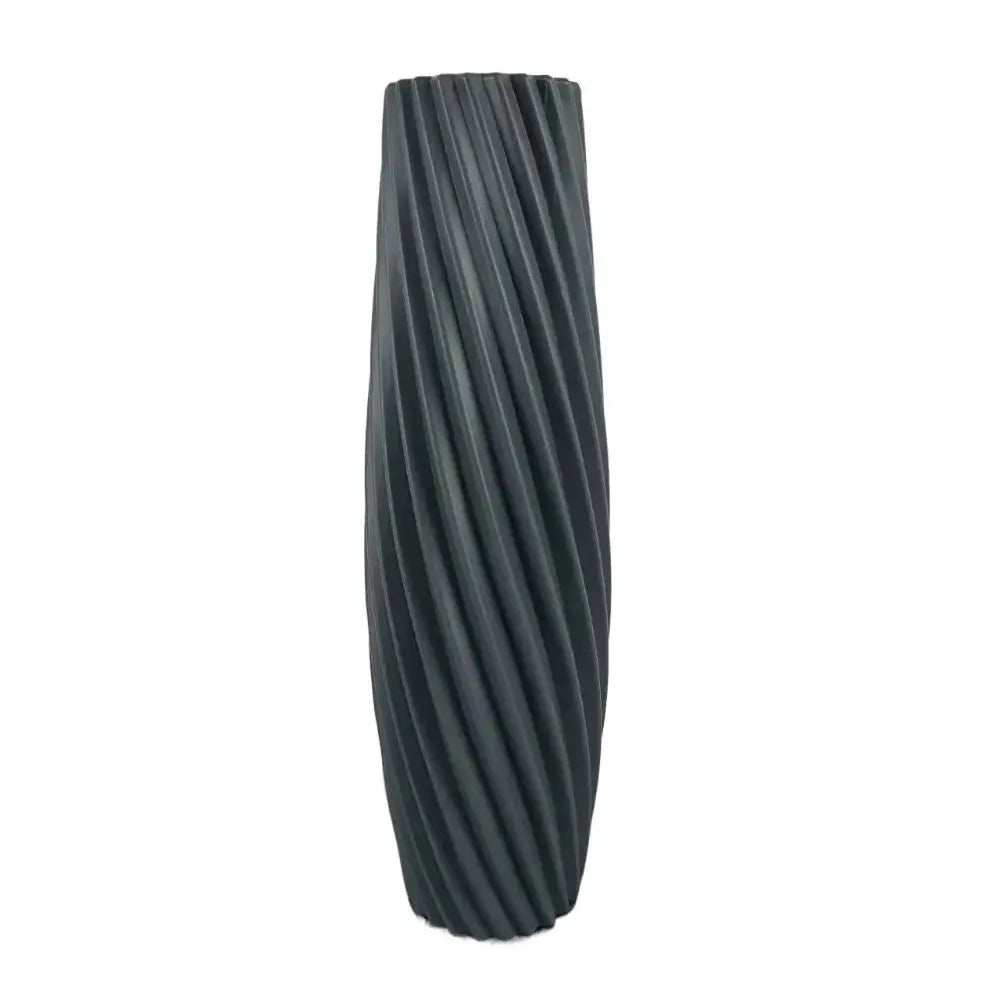 Dark gray vertically ribbed plastic flower vase with textured surface from decorbites™ nordic style collection