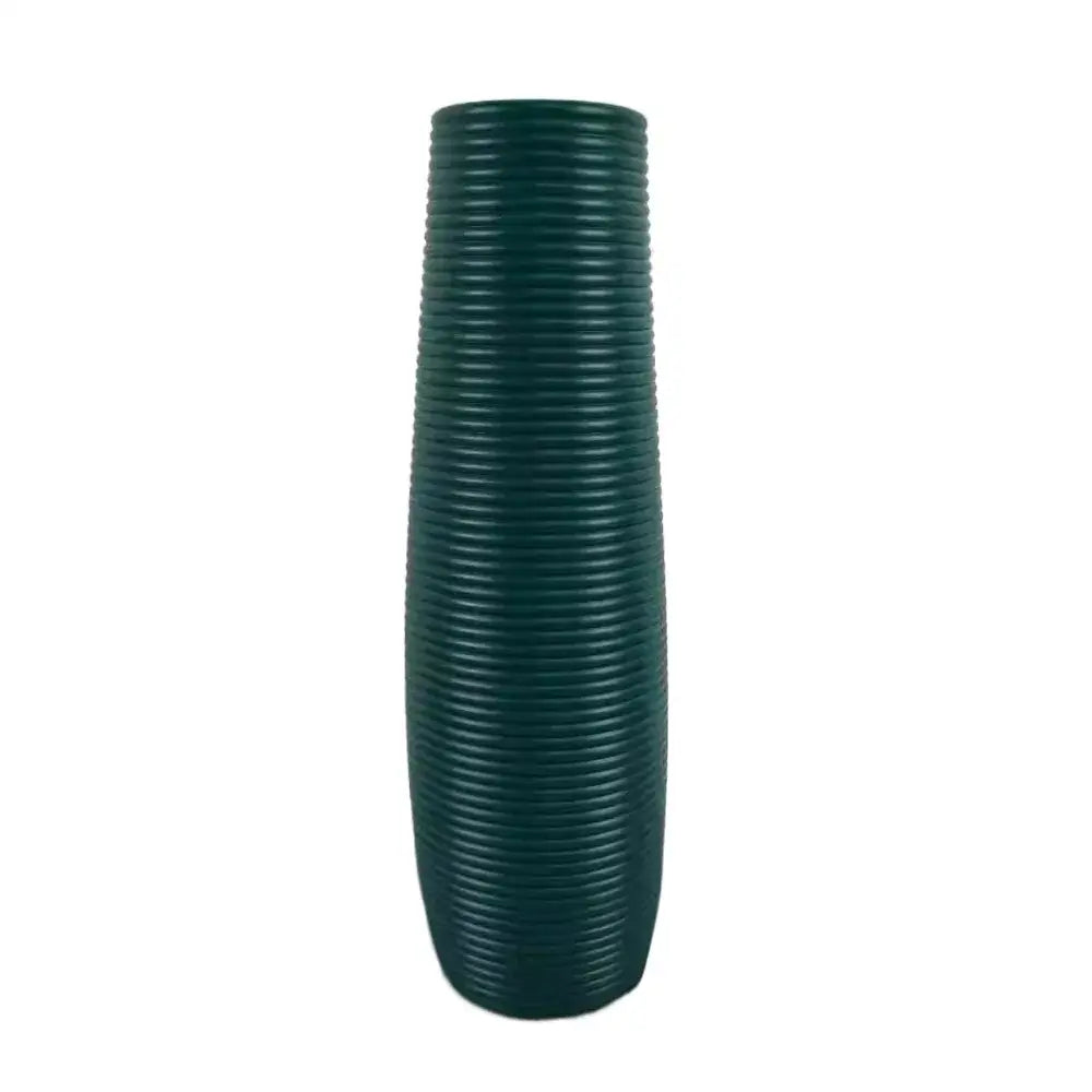 Dark green ribbed ceramic flower vase with sleek tapered design from decorbites™ nordic style plastic flower vase collection