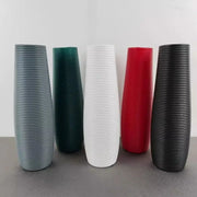 Five ribbed plastic flower vases in gray green white red and black for home decor by decorbites nordic style