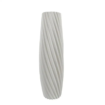DecorBites™ nordic style tall slender white plastic flower vase with twisted ribbed design for home decor