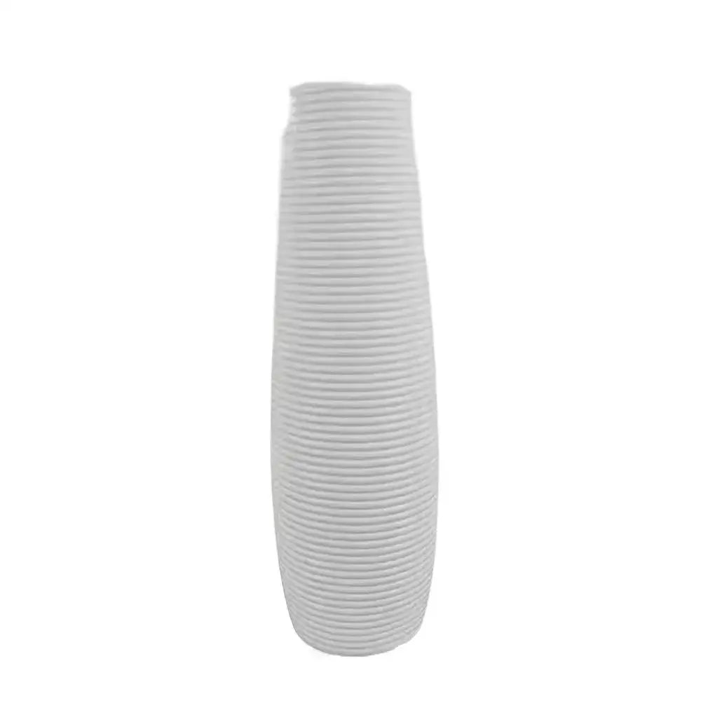 Decorbites™ nordic style tall slender white plastic flower vase with textured ribbed surface for home decor