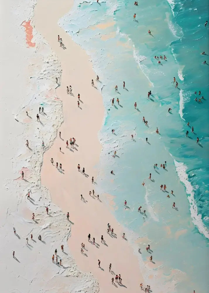 Decorbites nordic summer wall art prints featuring textured impressionistic beach scene with turquoise waves and pale pink sand