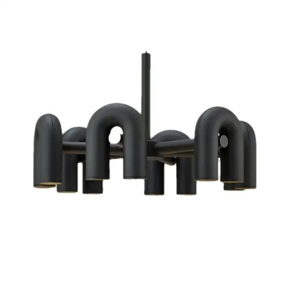 Decorbites™ nordic u shape led ceiling chandelier in black matte metal with curved u-shaped arms and cylindrical lights
