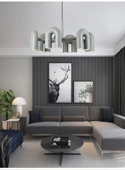 Modern gray pipe-style pendant light fixture of decorbites nordic u shape led ceiling chandelier hanging from ceiling