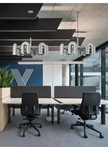 Modern industrial-style decorbites™ nordic u shape led ceiling chandelier with metallic silver finish and pipe-like design