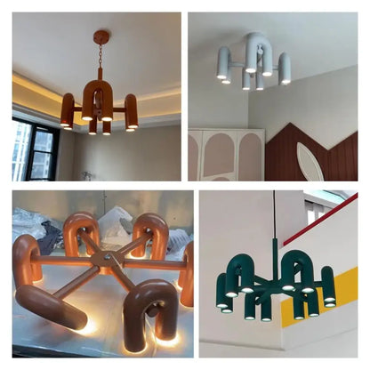 Modern u-shaped decorbites™ nordic shape led ceiling chandelier in warm brown with multiple arms and integrated led lights