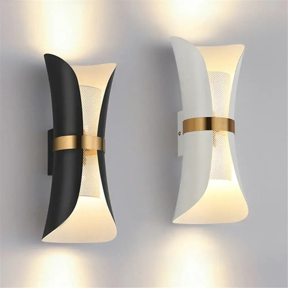 Decorbites™ nordic wall lamp with sleek curved black and white finishes accented by gold bands modern wall lamp design