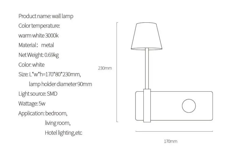 White metal wall lamp with cylindrical shade and rectangular base from decorbites nordic wall lights for bedroom