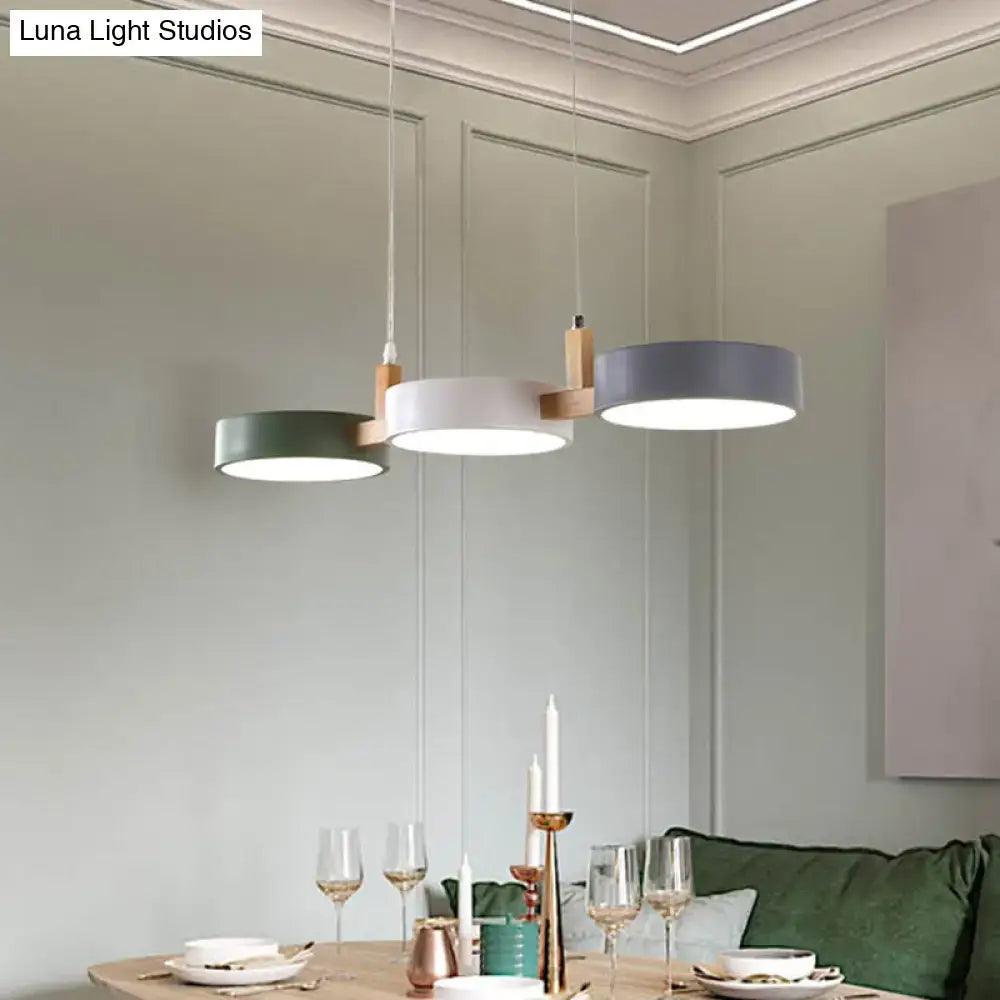 DecorBites™ Nordic white-wood 3-light dining pendant with acrylic shade and adjustable white warm bulb included