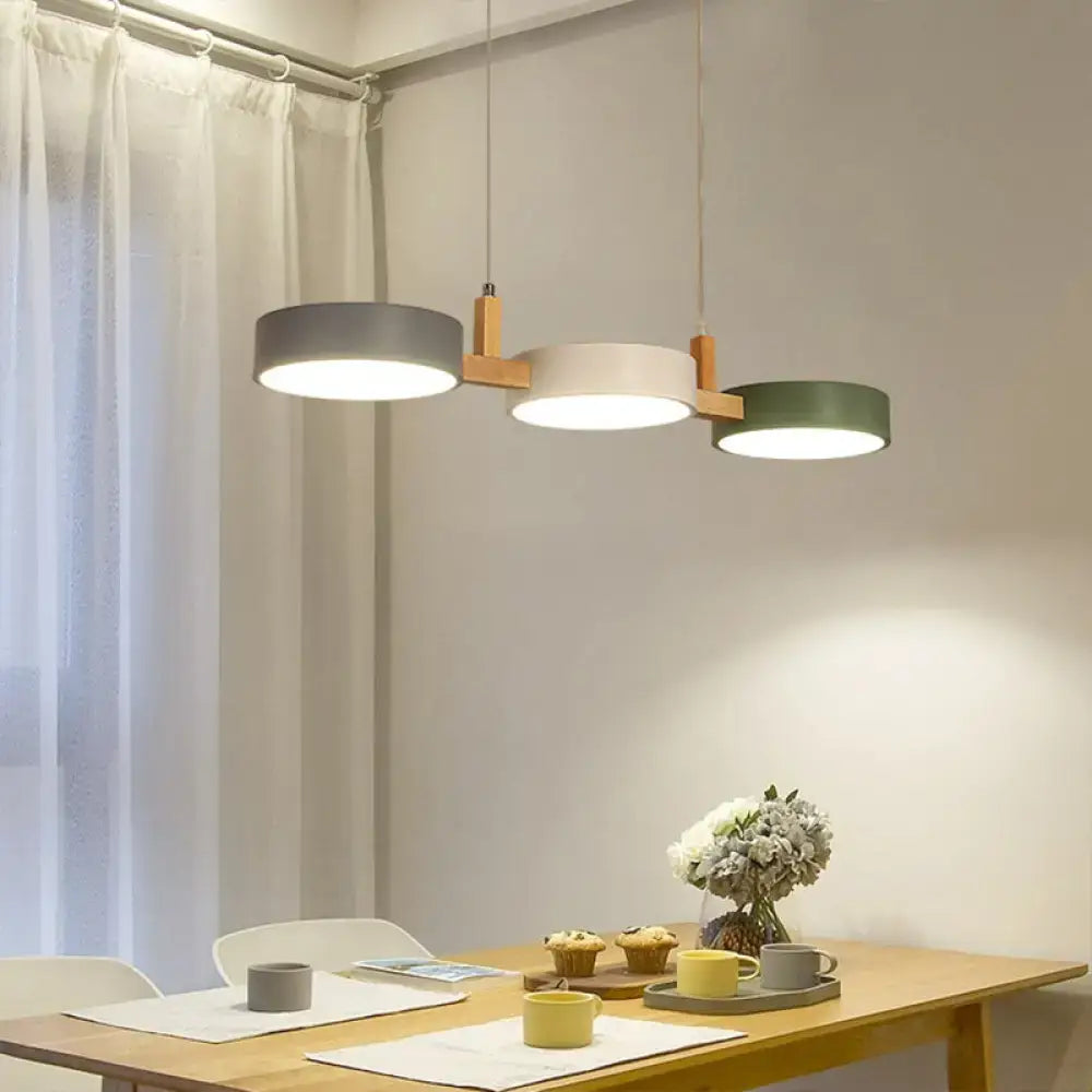DecorBites Nordic wood 3-light pendant with acrylic shade in gray white and sage green bulbs included light type adjustable