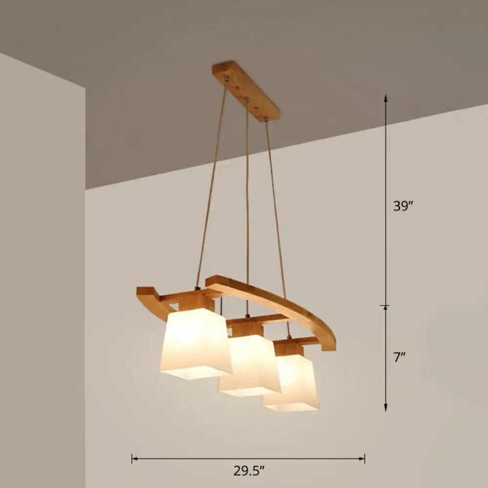 Decorbites nordic wood island ceiling light with warm wood, white glass shade, and natural fiber cords for dining room