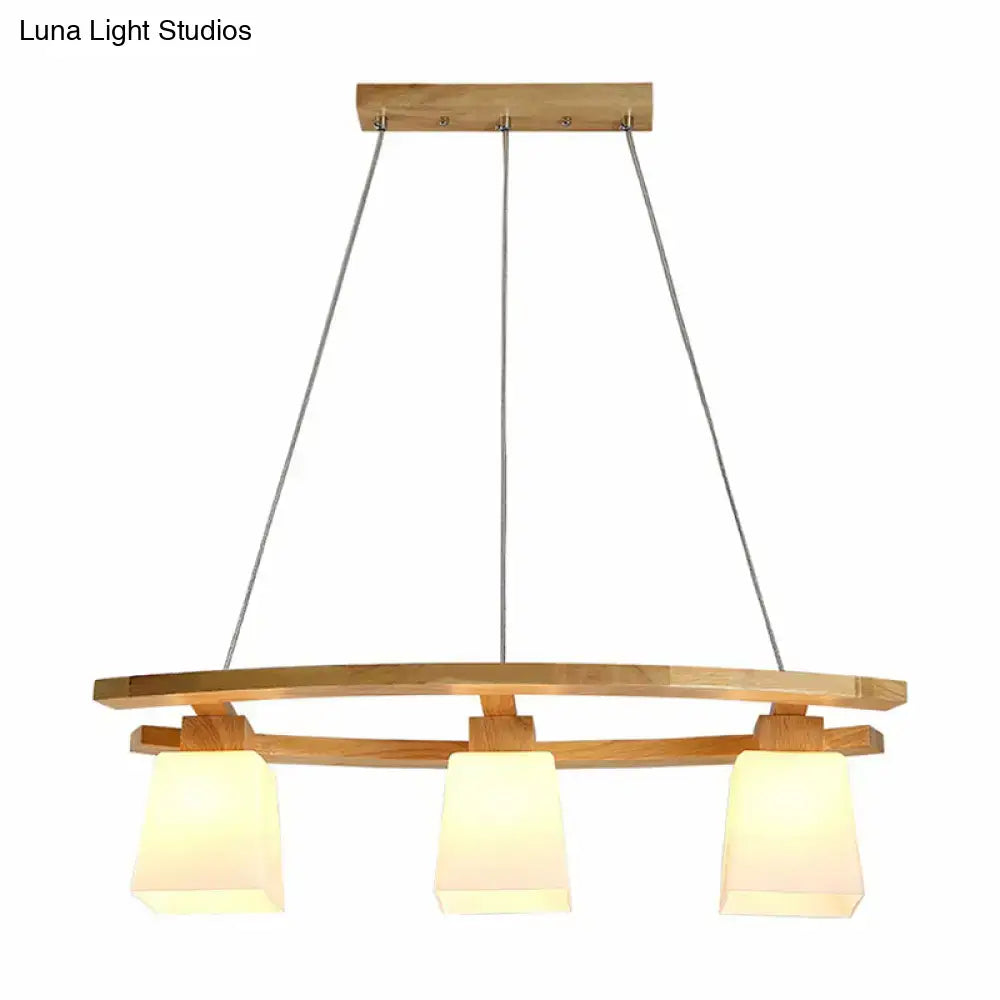 Decorbites nordic wood island pendant ceiling light with three white glass shades for dining room lighting