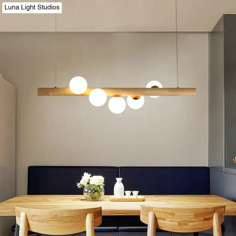 Decorbites nordic wood island pendant with beige wooden bar and frosted globe bulbs for dining room chain cord length adjustable