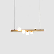 DecorBites nordic wood island pendant in beige with warm wood bar and frosted globe bulbs for dining room chain cord length