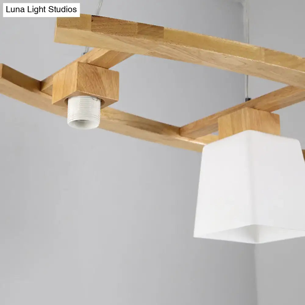 Modern wooden pendants light decorbites with geometric frame and white frosted glass lampshade for dining table 220v-240v