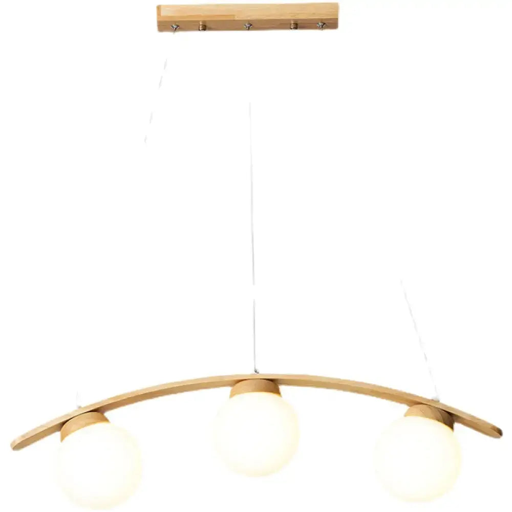 Modern wooden arc ceiling light with three white glass shades for dining room by decorbites nordic pendant lamp