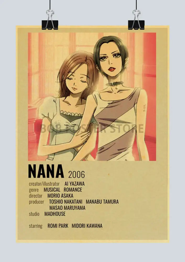 Vintage-style beige kraft poster set featuring two anime nana women with black text credits from japan anime nana film