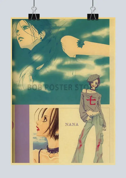 Vintage-style decorbites nostalgic japan anime nana poster set featuring muted tone illustrations with retro aesthetic