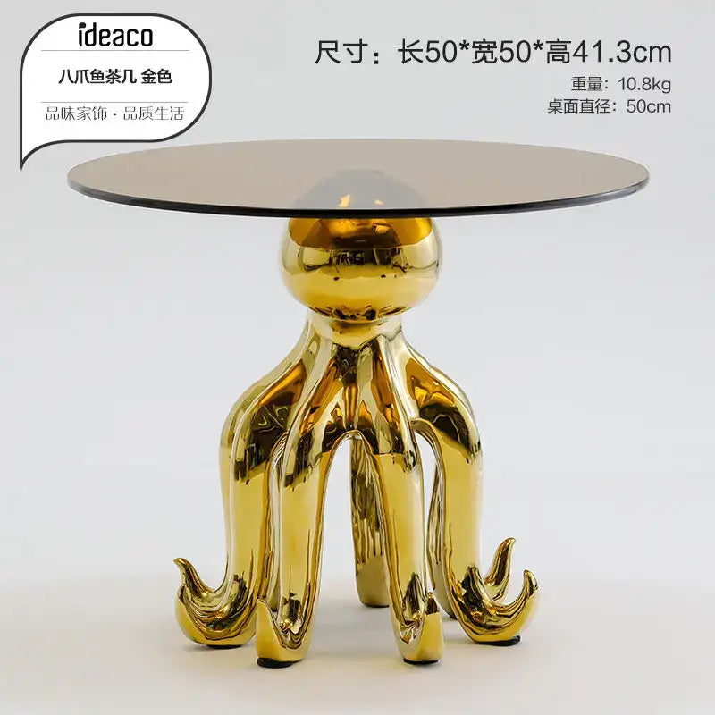 Golden decorbites octopus glass side table with sleek glass top and polished resin finish for living room decor