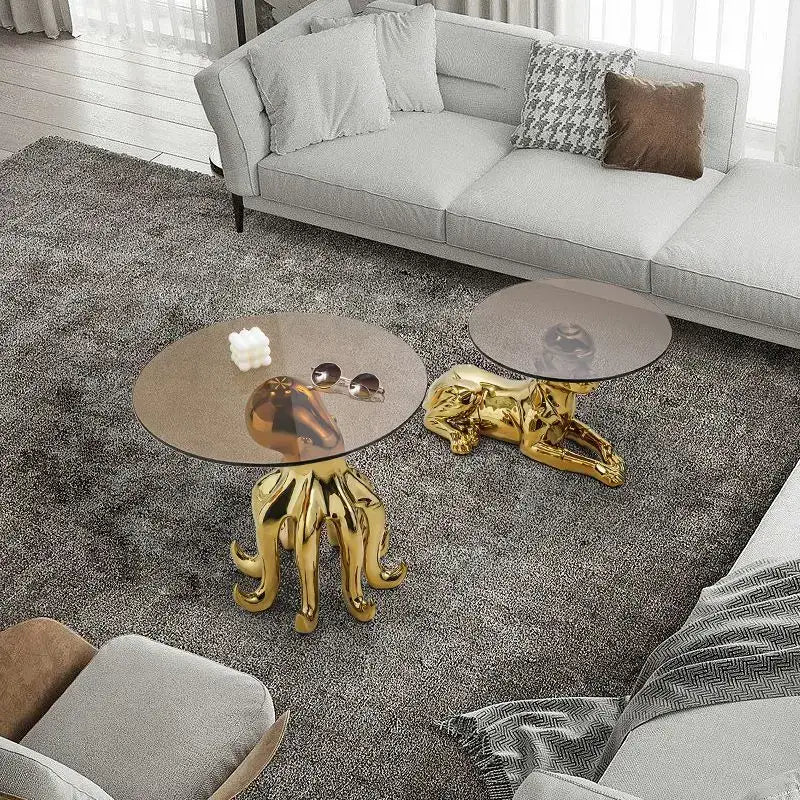 Golden decorbites octopus glass resin side table with glass top for living room accent furniture