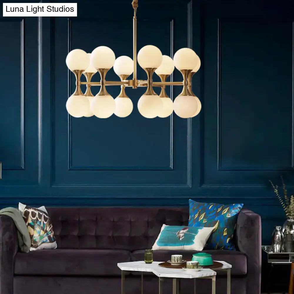 Decorbites™ brass opal glass chandelier light with 12/16 globe heads featuring frosted glass shades for ceiling hanging