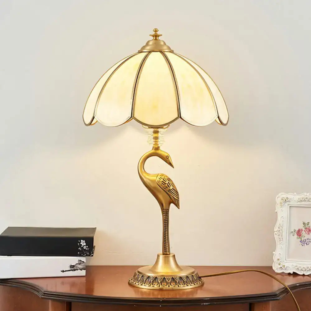 Decorbites opal glass golden swan table lamp with cream-tinted stained glass shade in halcyon deco style for e26 e27 bulbs