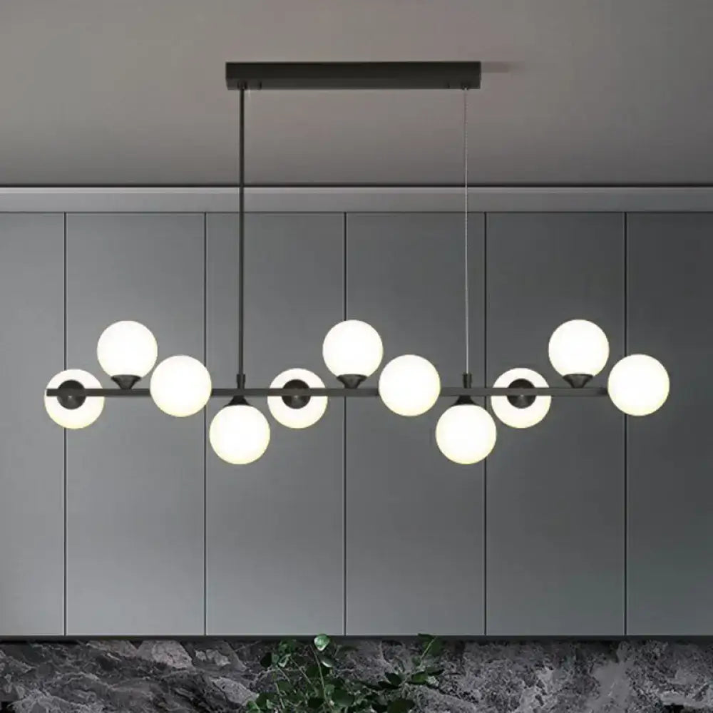 Modern black metal chandelier with frosted white glass shade globes for DecorBites™ 11-light island hanging light