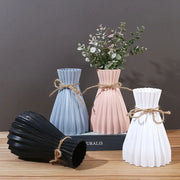 DecorBites™ origami style plastic flower vase set with pleated design in blue blush pink and white tied with rustic twine