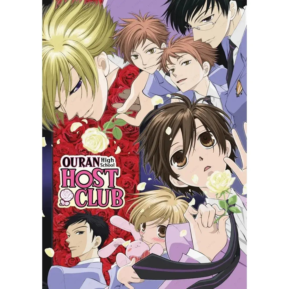 Decorbites™ ouran high school host club pink poster featuring vibrant school host club characters with red and white roses