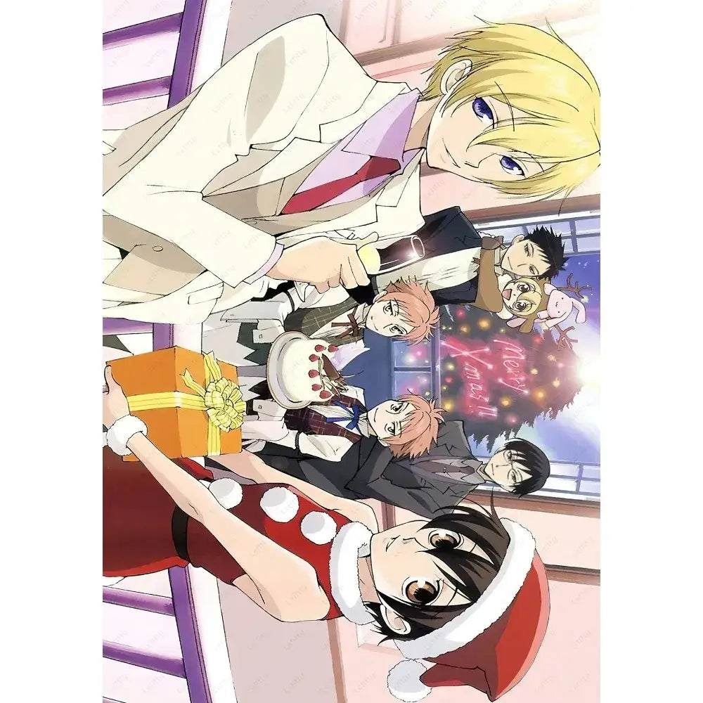 Orange gift box with yellow ribbon and bow featured with DecorBites™ Ouran High School Host Club pink poster