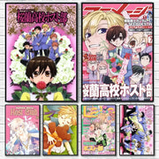 Decorbites™ ouran high school host club pink poster featuring anime characters in pink and white displayed on wall