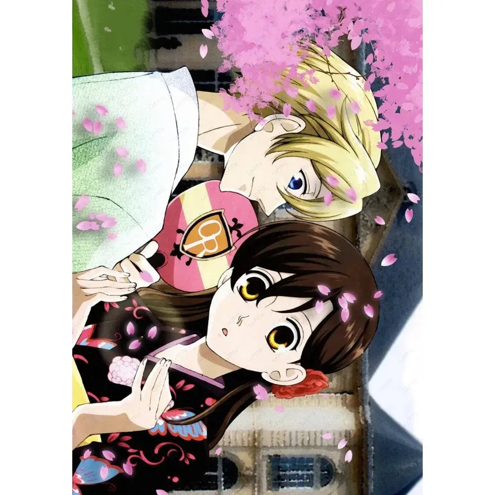 DecorBites ouran high school host club pink poster featuring a pink and yellow shield-shaped cap with black emblem