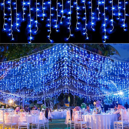 Decorbites™ outdoor christmas waterfall curtain string lights with blue led icicle design for festive decoration