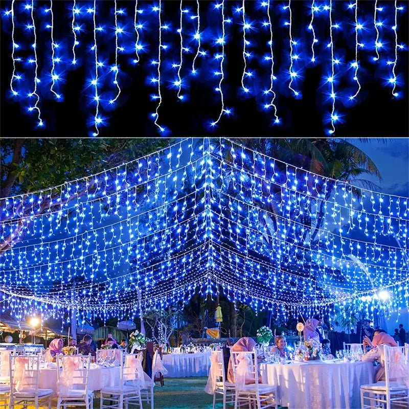 Decorbites™ outdoor christmas waterfall curtain string lights with blue led icicle design for festive decoration