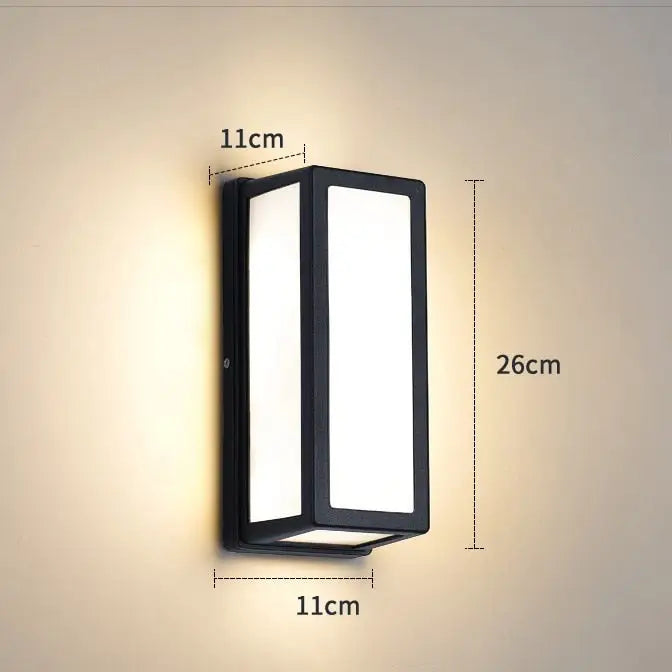 DecorBites™ black led porch light with frosted glass panels and motion activation for modern outdoor lighting
