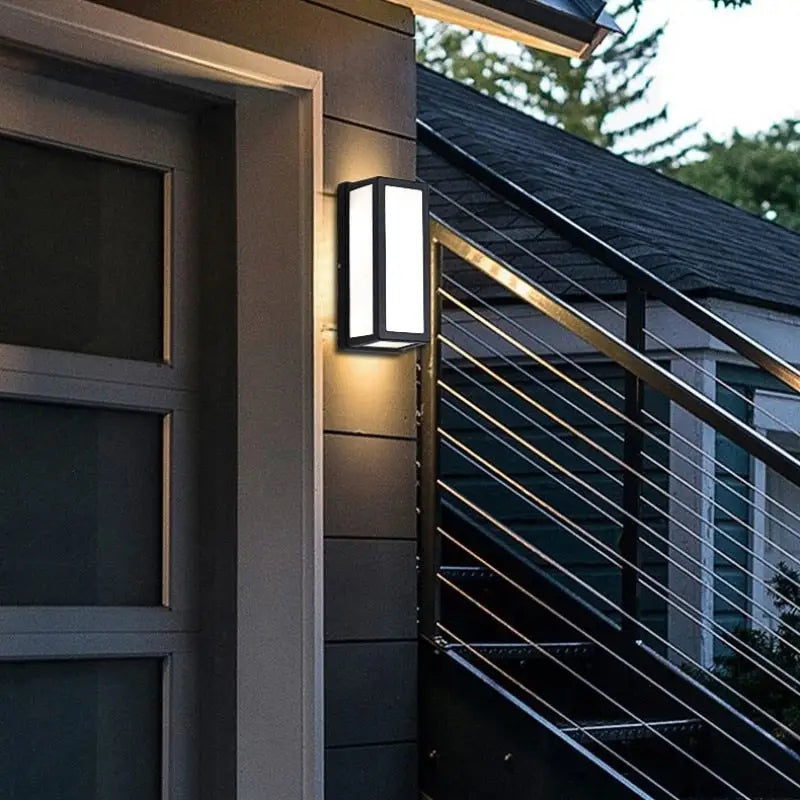 DecorBites™ black rectangular outdoor led porch light with motion activation and frosted glass panel for modern use