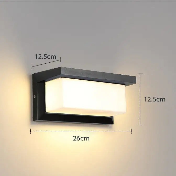 Decorbites™ outdoor motion activated led porch light black rectangular with frosted glass emits warm white light