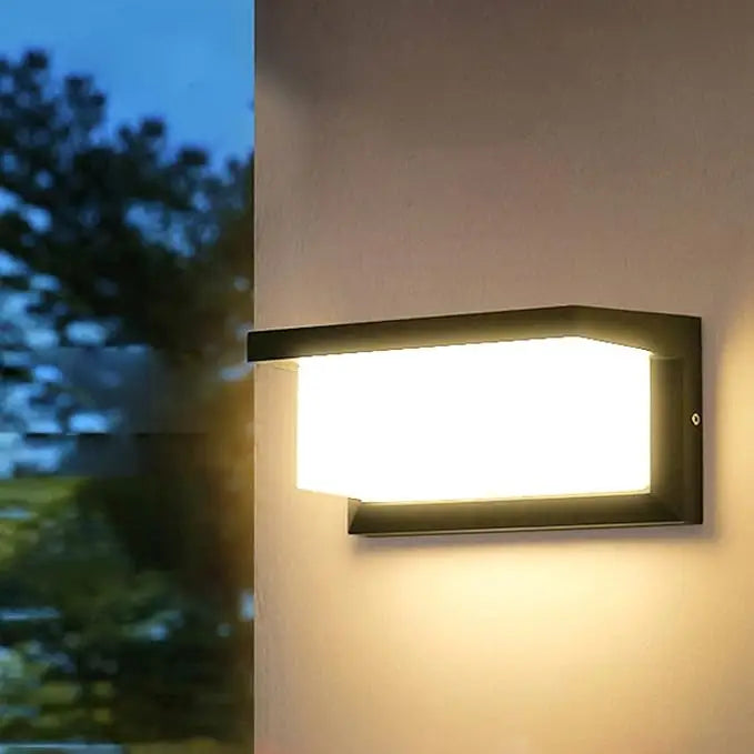 Modern black rectangular wall-mounted led porch light with sleek minimalist design for outdoor motion activated use