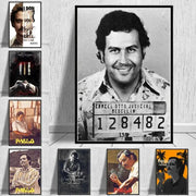 Black-and-white framed canvas wall art featuring pablo escobar mugshot with carcel otto judicial medellin text for decor