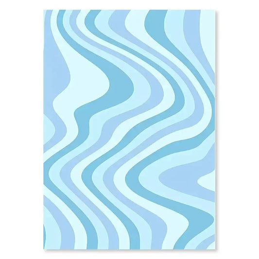 Rectangular wall art with smooth flowing wavy lines in light and pale blue from decorbites pastel abstract flower wall art prints