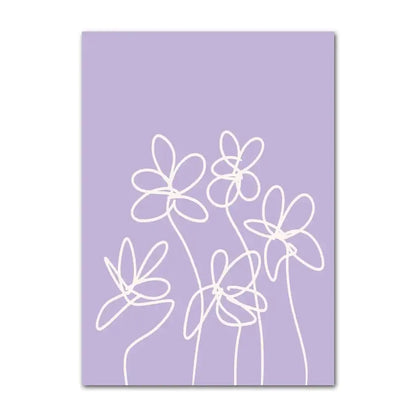 Lavender-colored canvas wall art with minimalist white line flowers by decorbites pastel danish abstract design