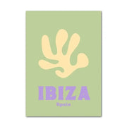 Decorbites™ pastel purple flower wall art poster with a minimalist yellow handprint and bold purple ibiza spain text